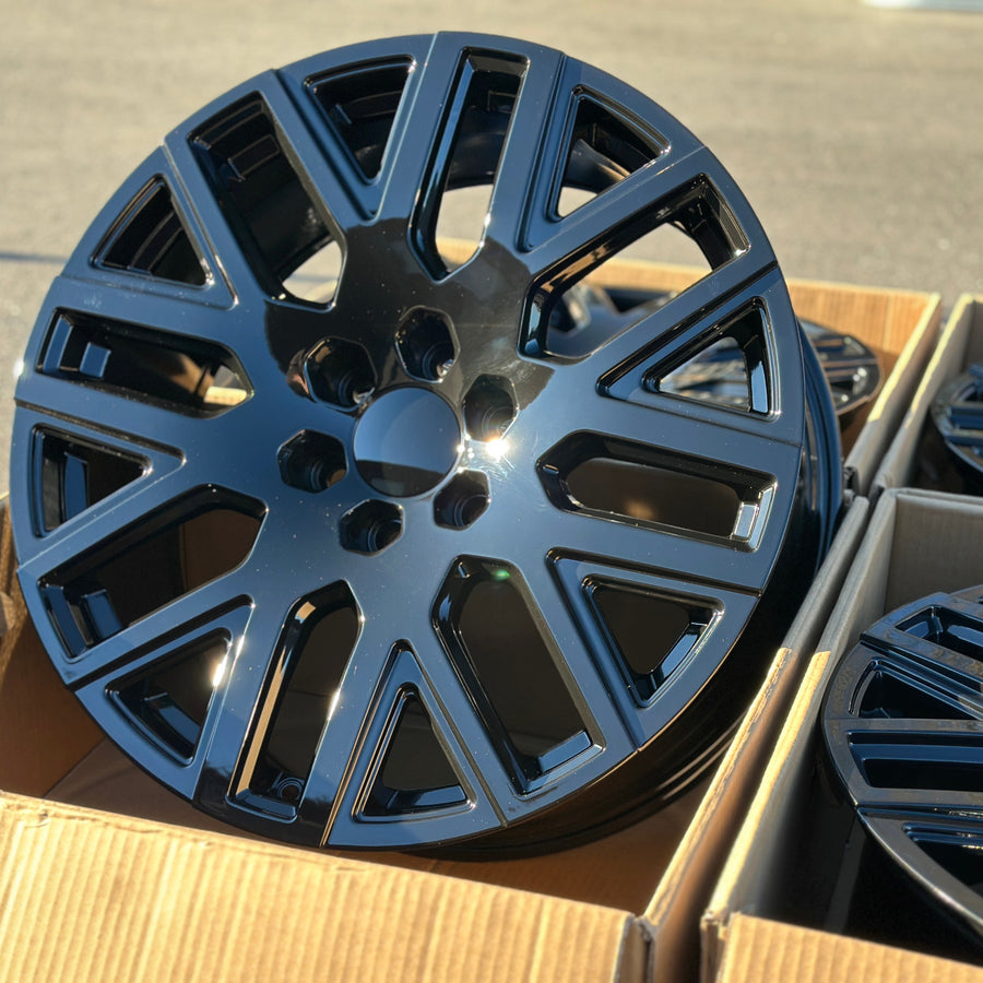 22X9 Gloss Black - Fits Chevrolete Silverado 1500,  Tahoe, Suburban, Avalanche, Express Van 1500 GMC Sierra K1500, Safari, Savanna Van, Yukon, Denali Cadillac Escalade